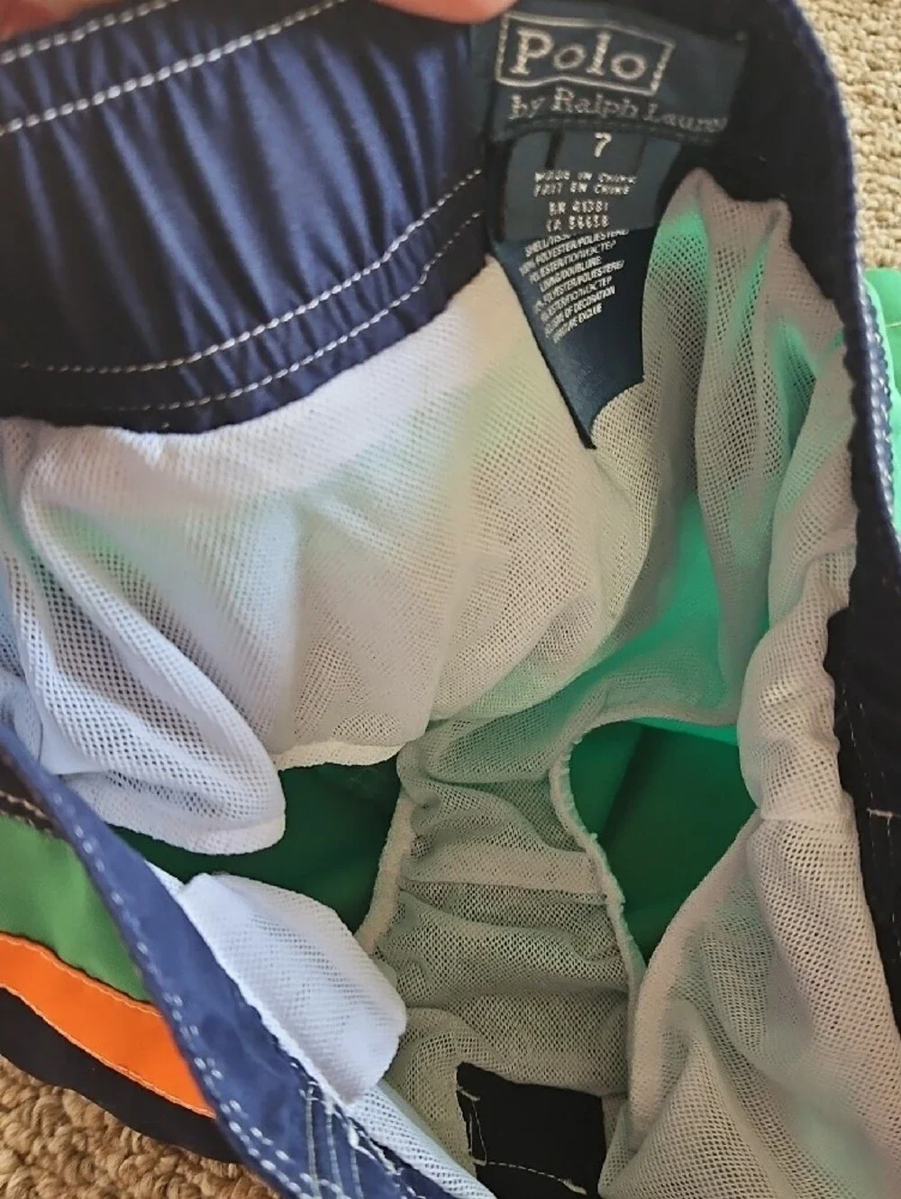 Ralph Lauren Polo Kids Green Orange Swim Shorts/Swim Trunks - Size Small, 7yo - Picture 6 of 6